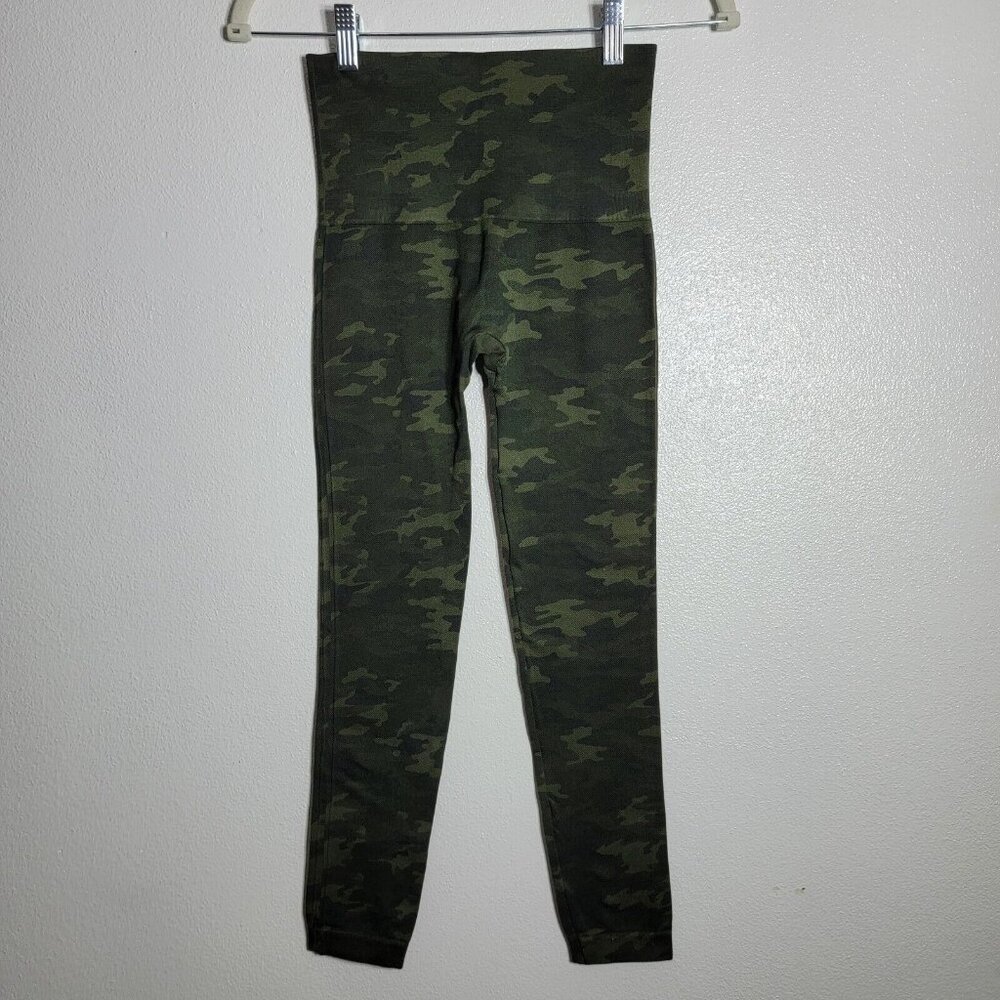 Spanx Green Camo Leggings Size Medium High Rise Full Length Tummy Compression‎